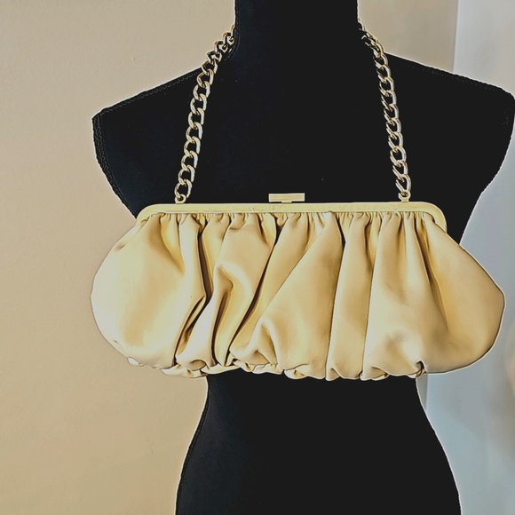 Metro 7 | Bags | Metro 7 Cream Colored Clutch On A Thick Gold Colored ...